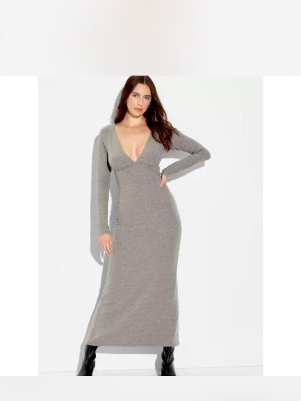 NWT wild fable Gray Deep V-Neck Long Sleeve Maxi Dress XXL